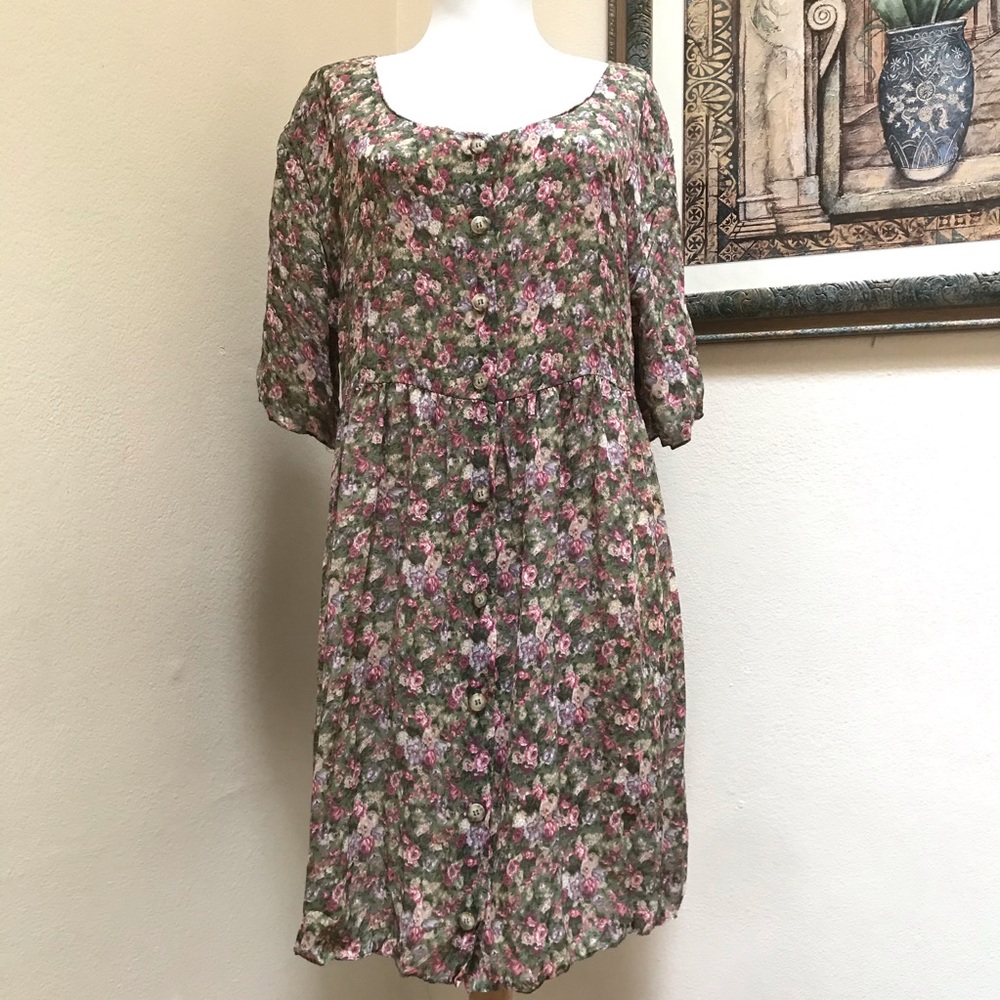 Vintage Rachel Morgan Floral Top Green Size L